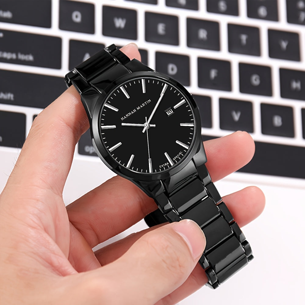 Fashion Casual Watch, Classic Simple Black Calendar Quartz Movement Stainless Steel Strap, Suitable For Daily Outdoor Leisure Business Men's Watch
