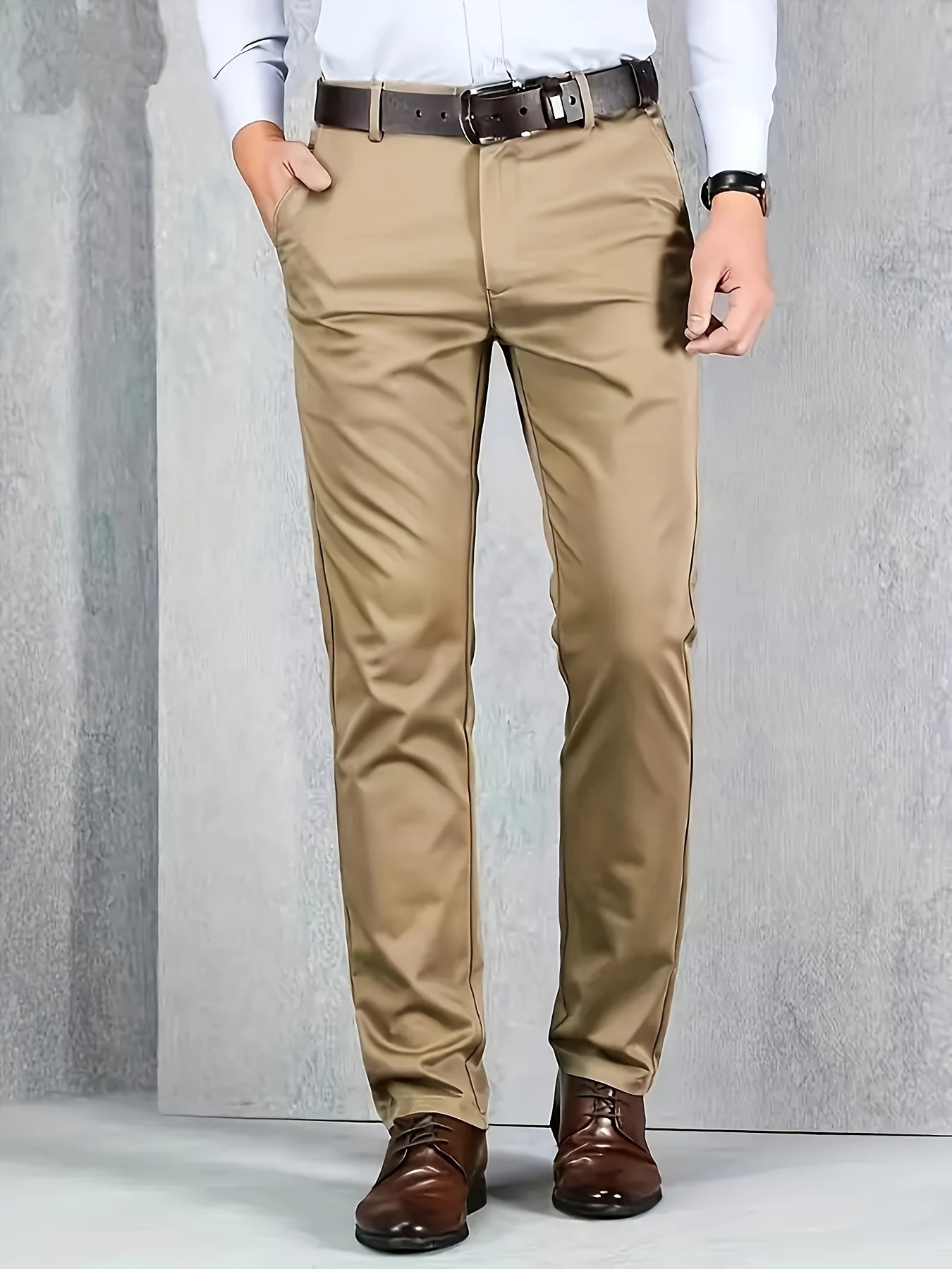 Four Seasons Men's New Casual Formal Pants Business Style Trendy Casual Long Pants Fashionable Versatile Men's Elastic Western Pants Comfortable Classic Design Casual Wear