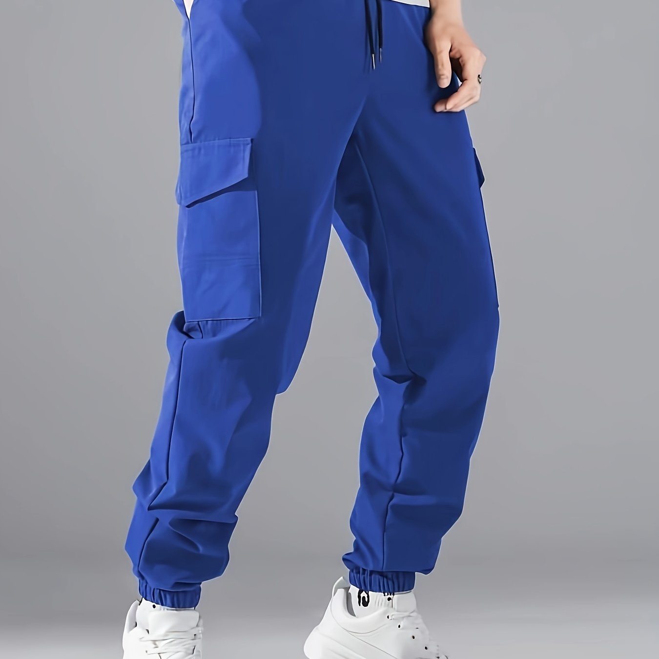 Men's Casual Athletic Cargo Pants - Solid Color, Polyester, Machine Washable with Multiple Pockets