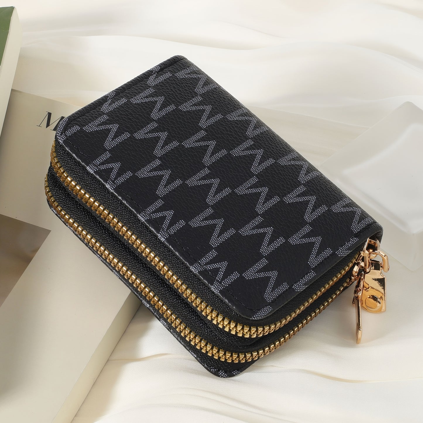 New Retro Printed Women's Minimalist Short Wallet With Double Zippers Around, Fashionable Coin Wallet, Credit Card Storage Bag, Simple And Casual Multi Card Holder