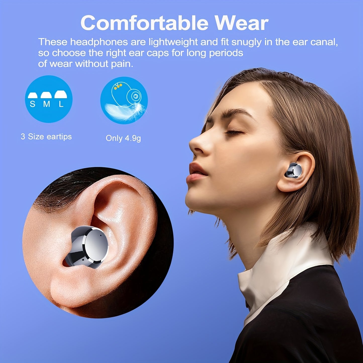 Wireless Earphones 5.3 True Wireless Earbuds with 120H Playback, LED Power Display, Wireless Charging Case, Microphone for TV, Smartphone, Laptop, Sports