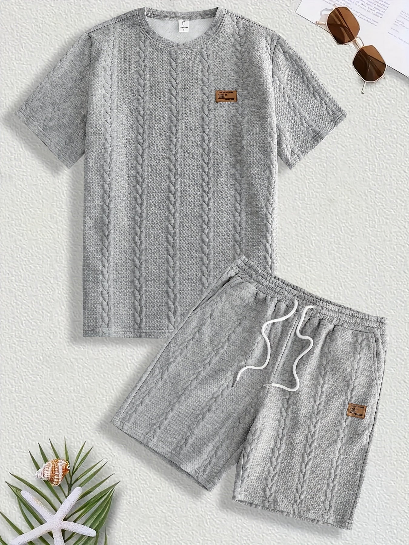 Casual Crew Neck Short Sleeve T-Shirt & Drawstring Shorts - Brown, Summer Outfit