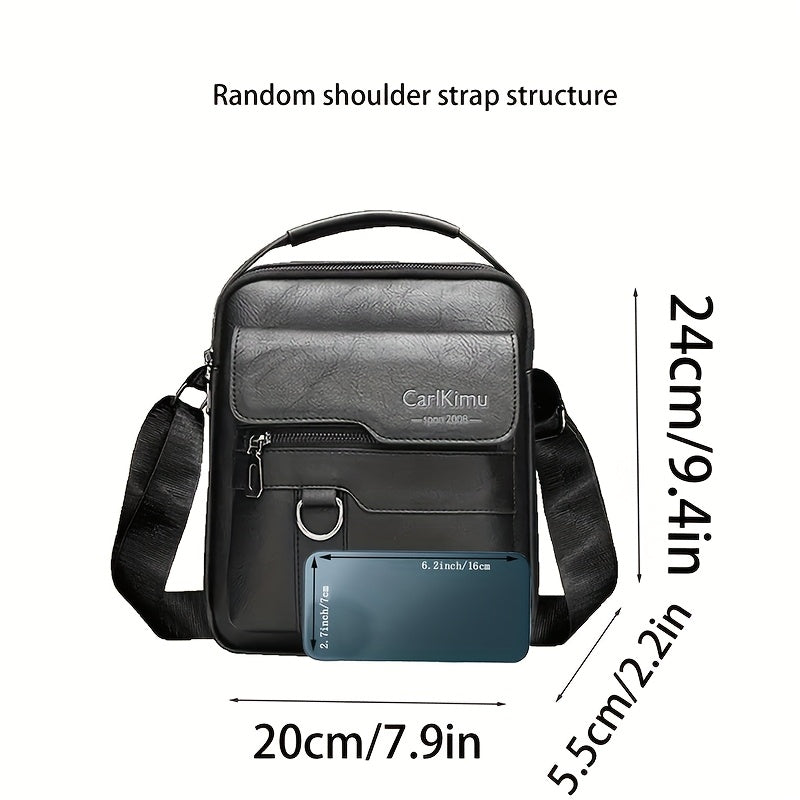 Unisex Retro Vertical Crossbody Bag - Adjustable Strap, Multiple Compartments & Front Pocket - Business Casual Shoulder Bag for Men & Women (Black)