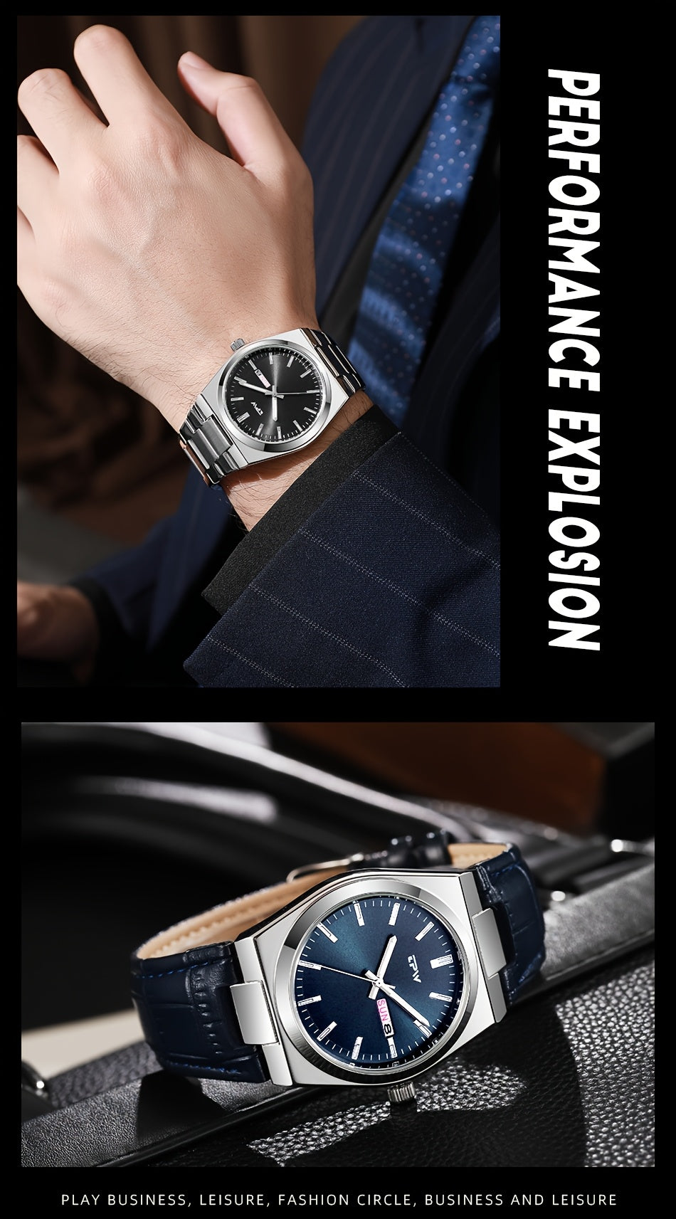TPW Brand Men's Fashion Luminous Calendar Week Multifunctional Quartz Watch Men's Gifts