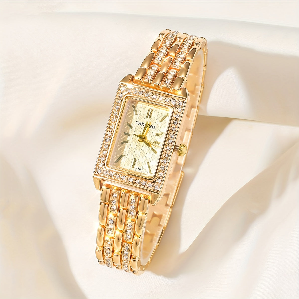 Elegant Cartier-Inspired Zinc Alloy Bracelet Watch with Sparkling Rhinestones - Rectangular Face, Quartz Movement, Non, Perfect for Daily Wear, Parties, Birthdays, and Festive Gifts, Festive Accessory | Elegant Bracelet | Qua