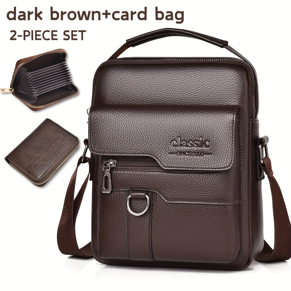 WEIXIER Men'S Set Shoulder Bag, Unisex Waist Postman Bag, Crossbody Chest Bag, Handbag, PU Fabric Multi-pocket, with Card Holder Wallet, Adjustable Detachable Shoulder Strap, Casual Commuting Bag Retro Business Texture Men'S