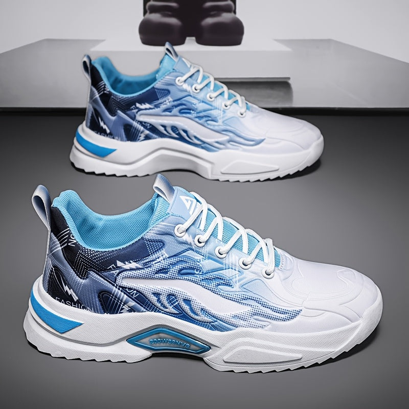 Men's Sneakers - Lightweight Cushioned Platform Sneakers with Lace-Up Closure, Non-Slip PVC Sole - Breathable Gym, Running, Casual Shoes in Grey/Black colorway - for Everyday & Light Hiking, Gym Shoes