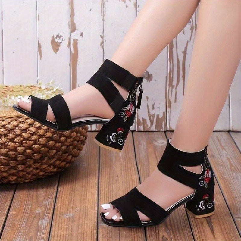 Chunky Heel Sandals Pu Rubber Ankle-Strap Buckle Mid Heel(3-5cm) Open Toe
