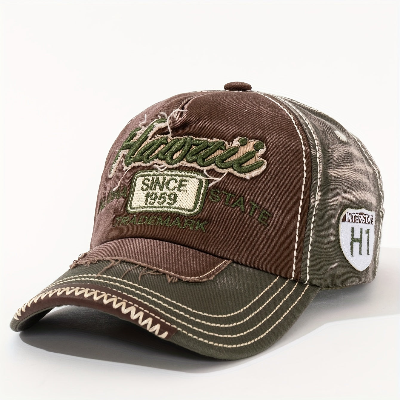 Vintage "Hawaii" Embroidered Baseball Cap - Distressed Two-Tone Design, Breathable Cotton, Adjustable Fit, Casual & Travel Hat (Beige/Black, Brown/Red, Red/White)