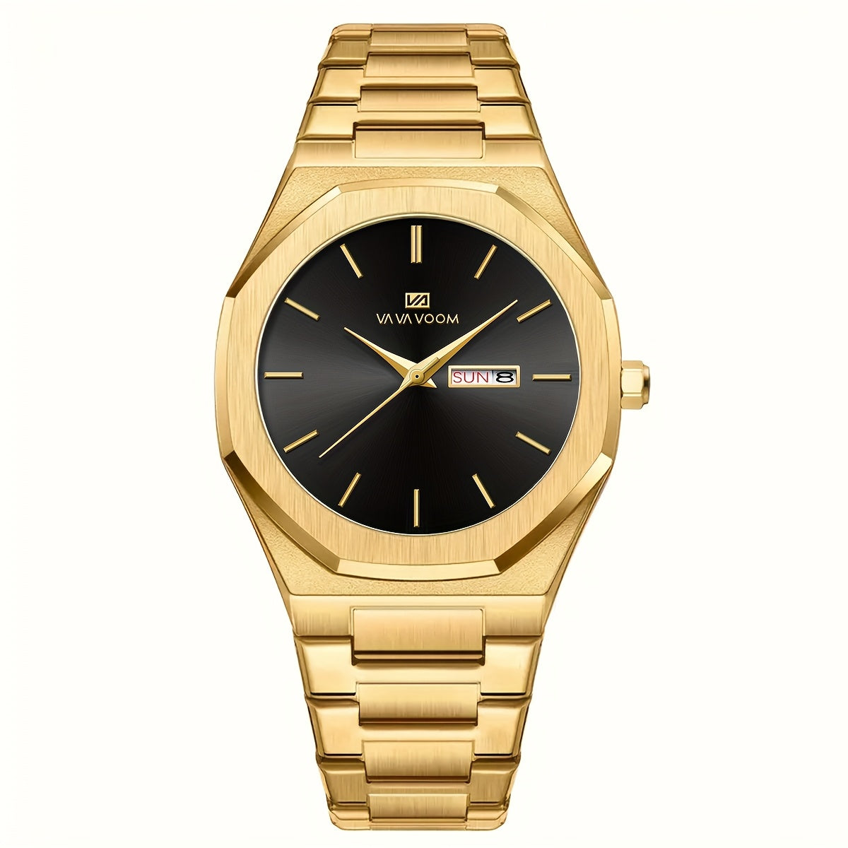 1pc Men'S Luxury Business Style Watch - Blue & Golden Stainless Steel, 42mm, Dual Calendar Quartz Movement, VA VOOM Brand, Outdoor Sports & Leisure Gift, Outdoor Sports Watch | Elegant Watch Design | Quartz Watch Movement, Lu