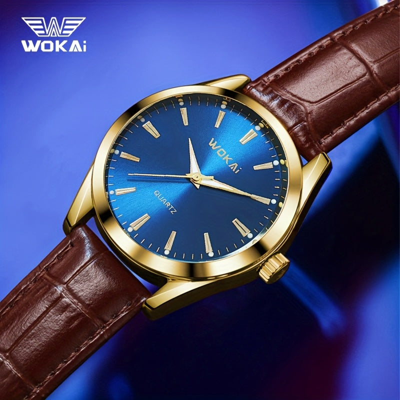WOKAI Men'S Luxury Sports Watch - Waterproof, Quartz Movement, Round Dial with Roman Numerals & LED Display, Faux Leather Strap, Perfect for Casual or Active Lifestyles, Sporty Timepiece | Stylish Timepiece | Durable Watch