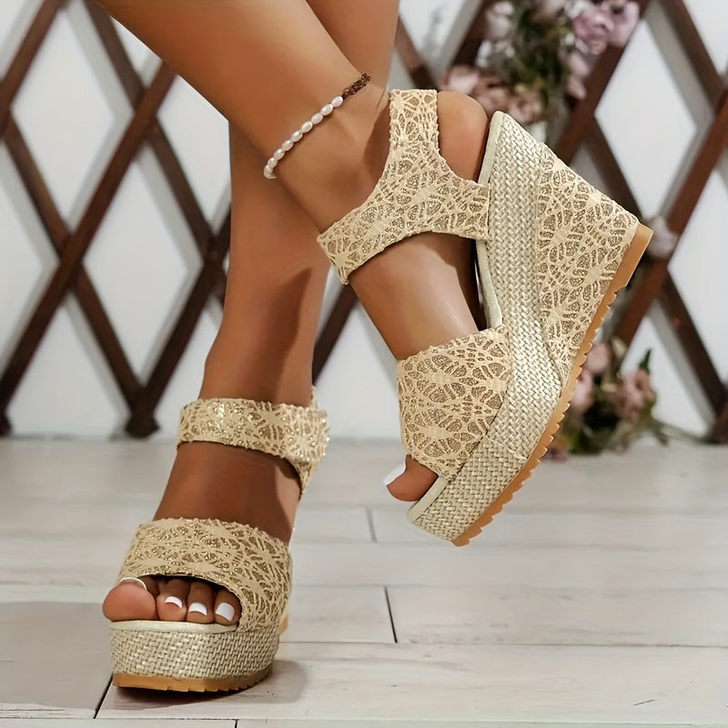 High Heel Wedge Sandals with Laces