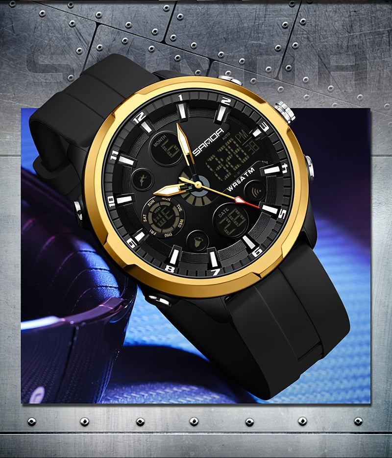 SANDA Men'S Digital Outdoor Sports Wristwatch,Waterproof Multifunctional Chronograph Quartz Watch For Gift Clock 9053