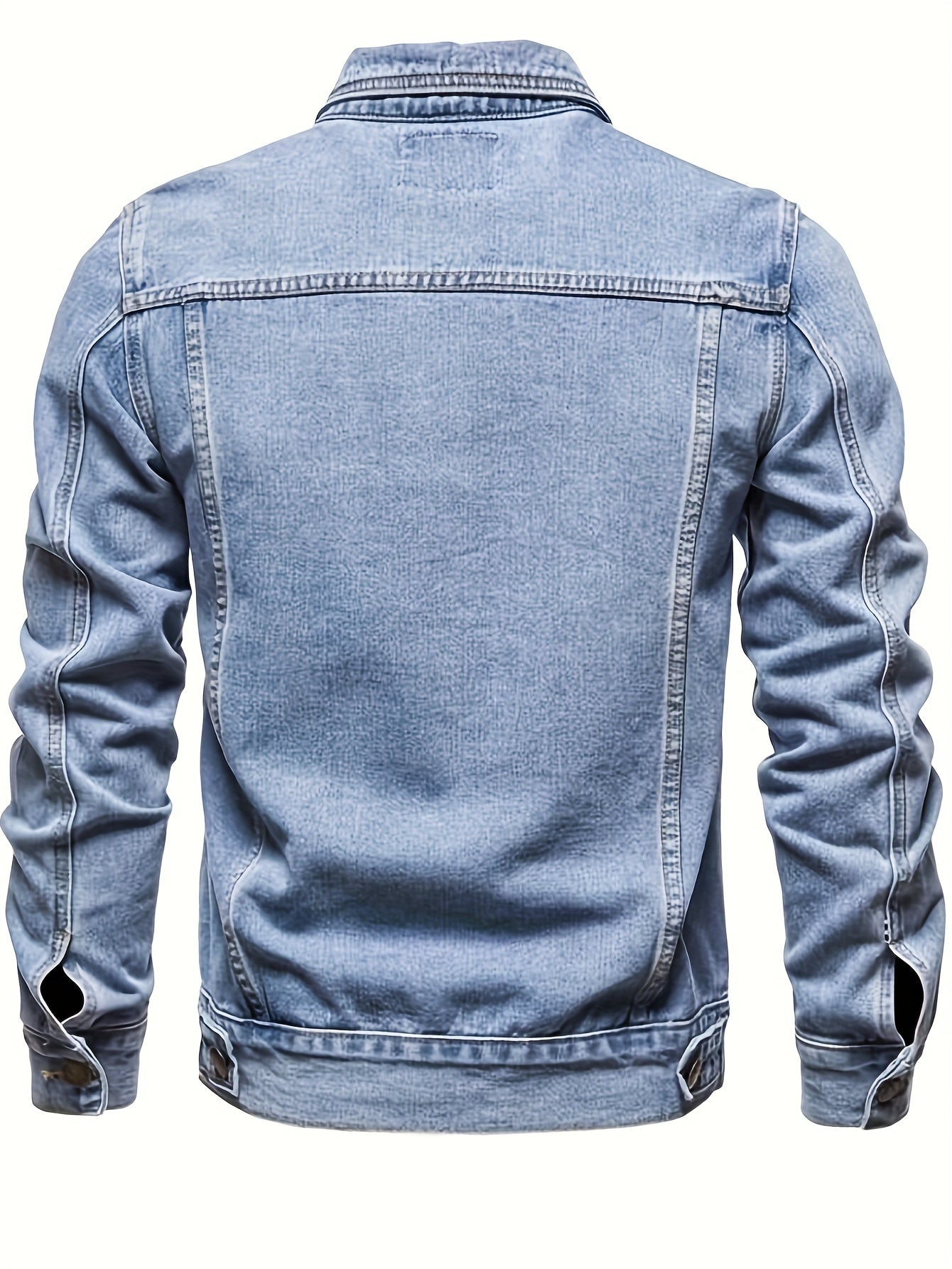 Men's Slim-Fit Denim Jacket - Casual Cotton Blend, Long Sleeve with Pockets, Machine Washable