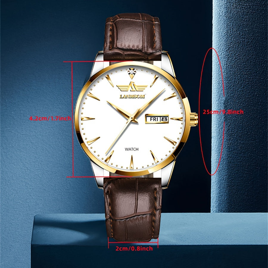 1pc New Men's Quartz Watch with Sunday Calendar and Night Light, Fashionable Wristwatch Ideal Choice for Relatives and Friends Birthday Gifts, Festive Gifts, Brand Electronic Movement Fully Automatic Business Watch