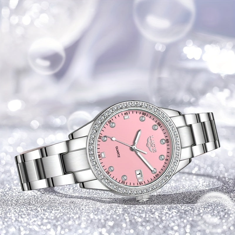 Elegant Pink Women'S Watch - LIGE Quartz Chronograph with Stainless Steel Band, Rhinestone Accents, Date Display & Heart Rate Monitor - Ideal Mother'S Day Gift, Gift for Women | Elegant Timepiece | Quartz Movement, LIGE