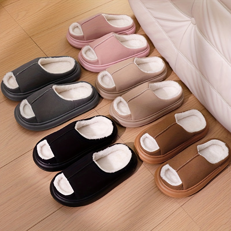 Women's Plush Slip-On House Shoes - Soft Open-Toe Indoor Slippers, Non-Slip Cushioned EVA Sole, All-Season Cozy Lounge Footwear Black/Gray/Beige/Pink/White - Elegant Home Decor Gift for Women, Simple Design, Durable Sole
