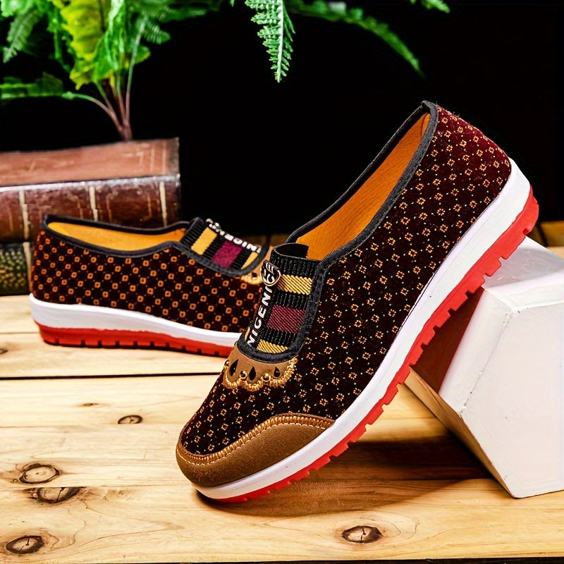 Women's Casual Peking Cloth Flats, Comfortable Soft Sole Slip On Shoes, Chinese Style Low Top Flats