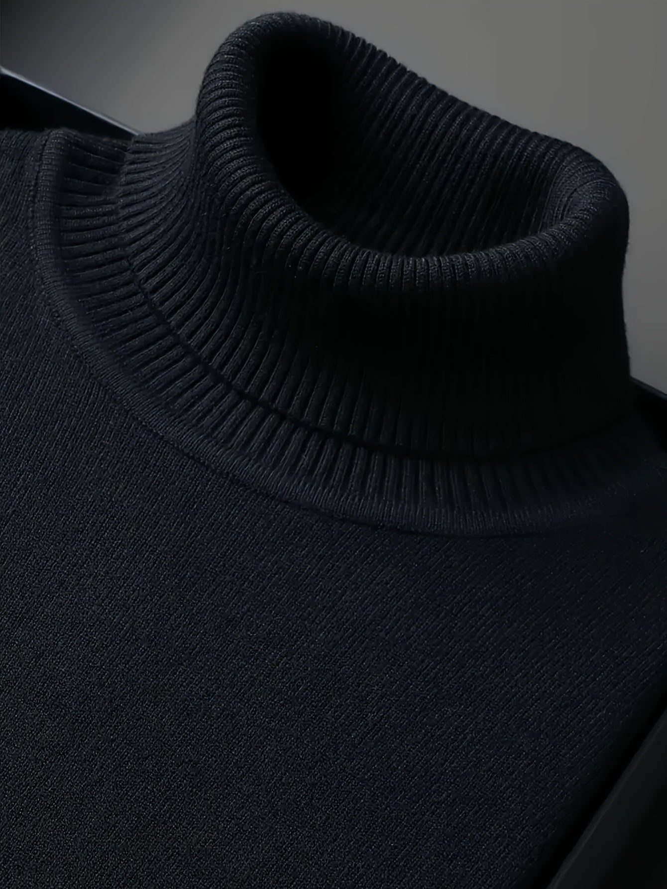 Men's Sleek Light Blue Turtleneck Sweater - Casual Knit Pullover with Ribbed Cuffs, Long Sleeves for Fall/Winter, Soft Viscose Blend