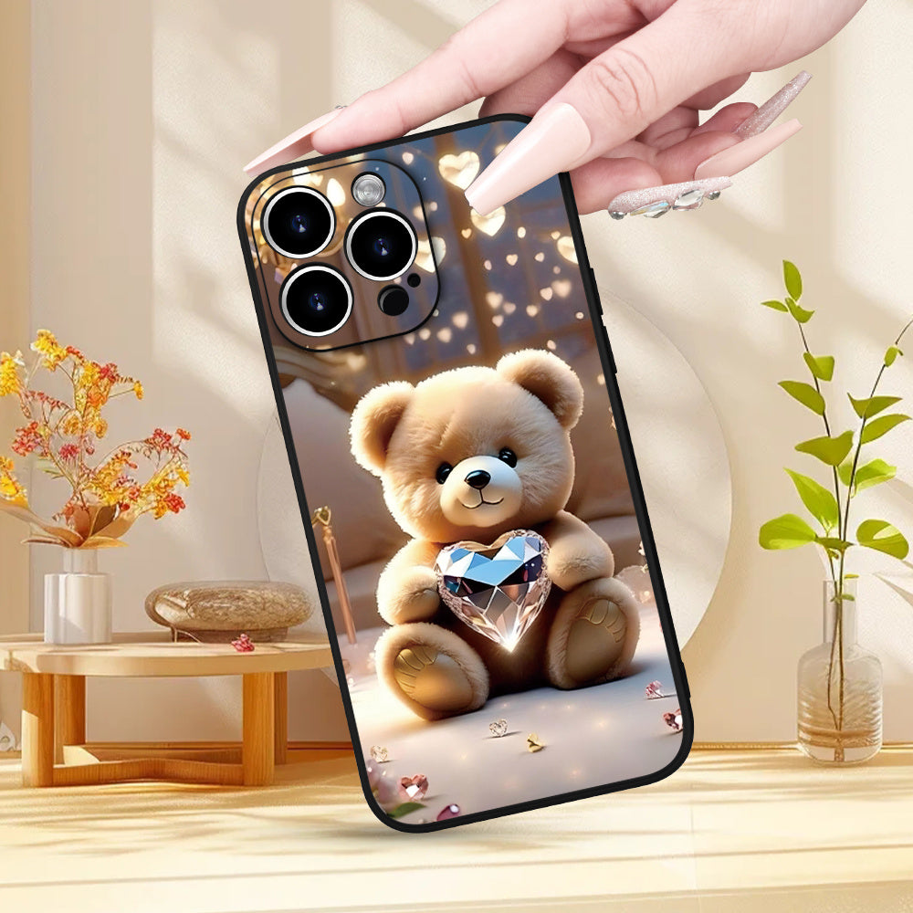 Creative Crystal Heart Bear Pattern Phone Case, Thick Full-Body Protection, Shockproof And Drop-Resistant TPU Soft Protective Cover, Suitable As a Gift for Birthdays Or Holidays for Both Men And Women, Compatible with Iphone
