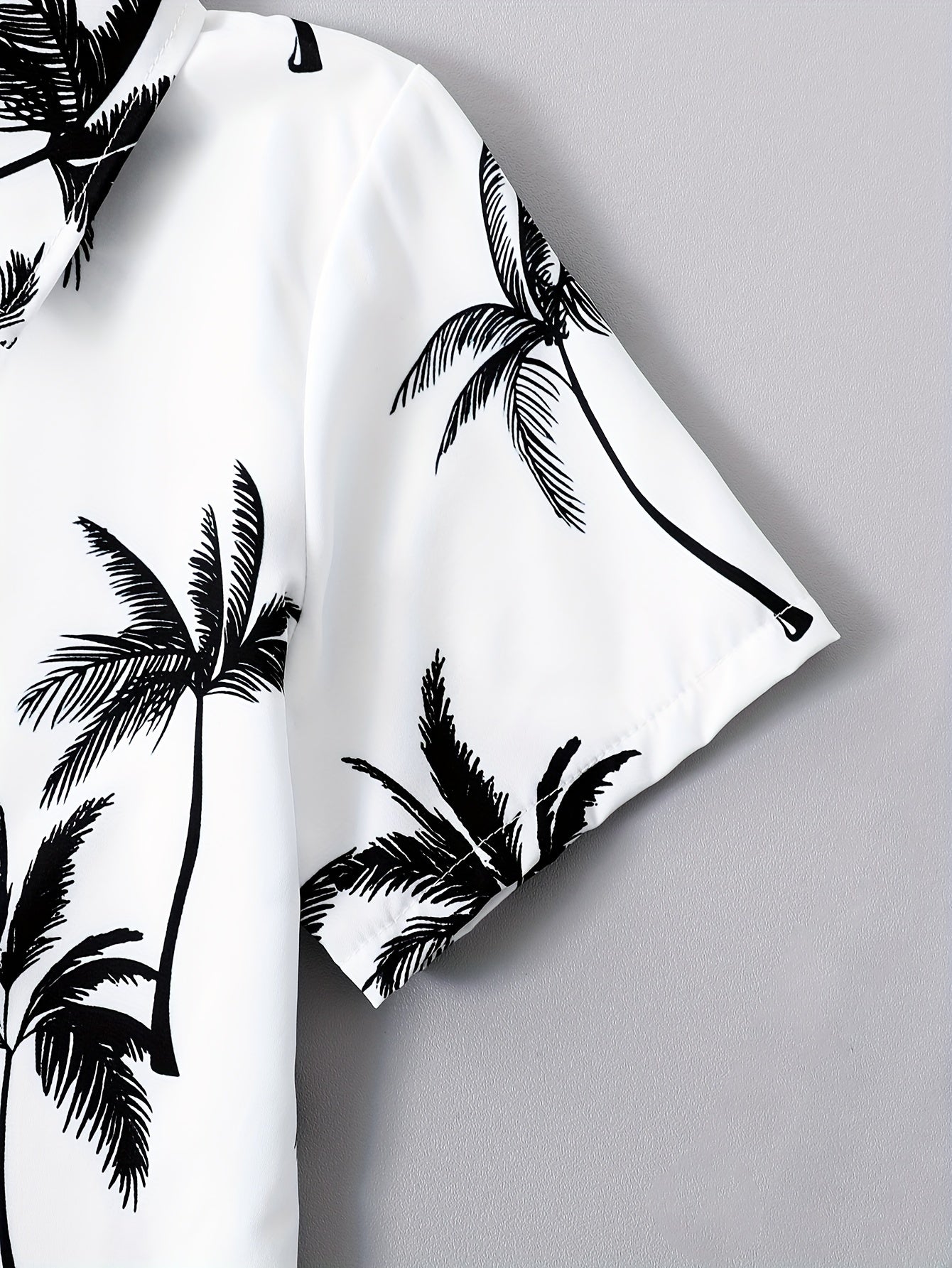 2pcs Boys Casual Coconut Tree Graphic Print Short Sleeve Lapel Shirt & Shorts Set, Comfy Summer Boys Clothing For Daily & Outdoor Wear