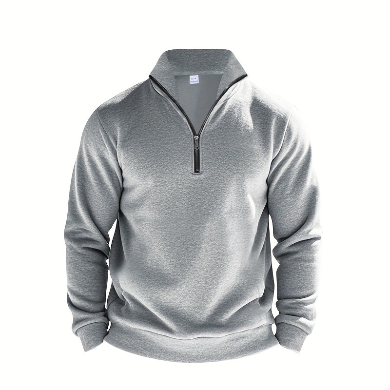 Versatile Ensemble, Men's Casual 2pcs Set: Heavyweight Zip-Up High Neck Sweatshirt & Pocketed Work Pants - Solid Color, Plush Fabric for Fall/Winter