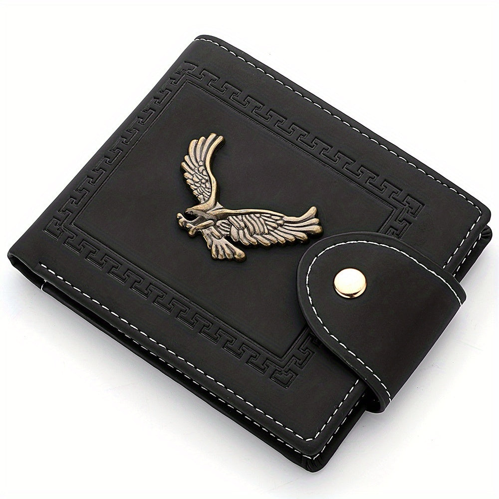 Fashion Eagle Wallet For Men, Zipper Snap Coin Credit Card Bag, Frosted PU Leather Clip For Men