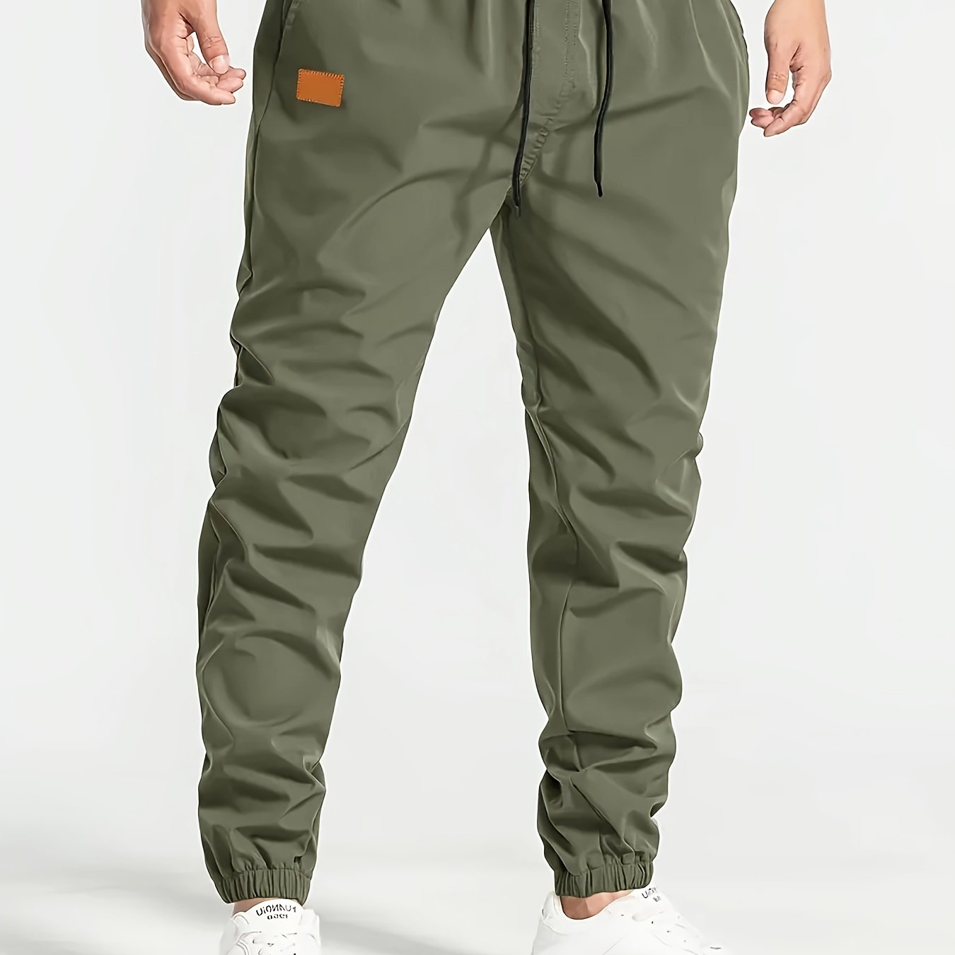 Men's Solid Color Drawstring Cargo Pants - Casual, Loose Fit with Multiple Pockets, Machine Washable