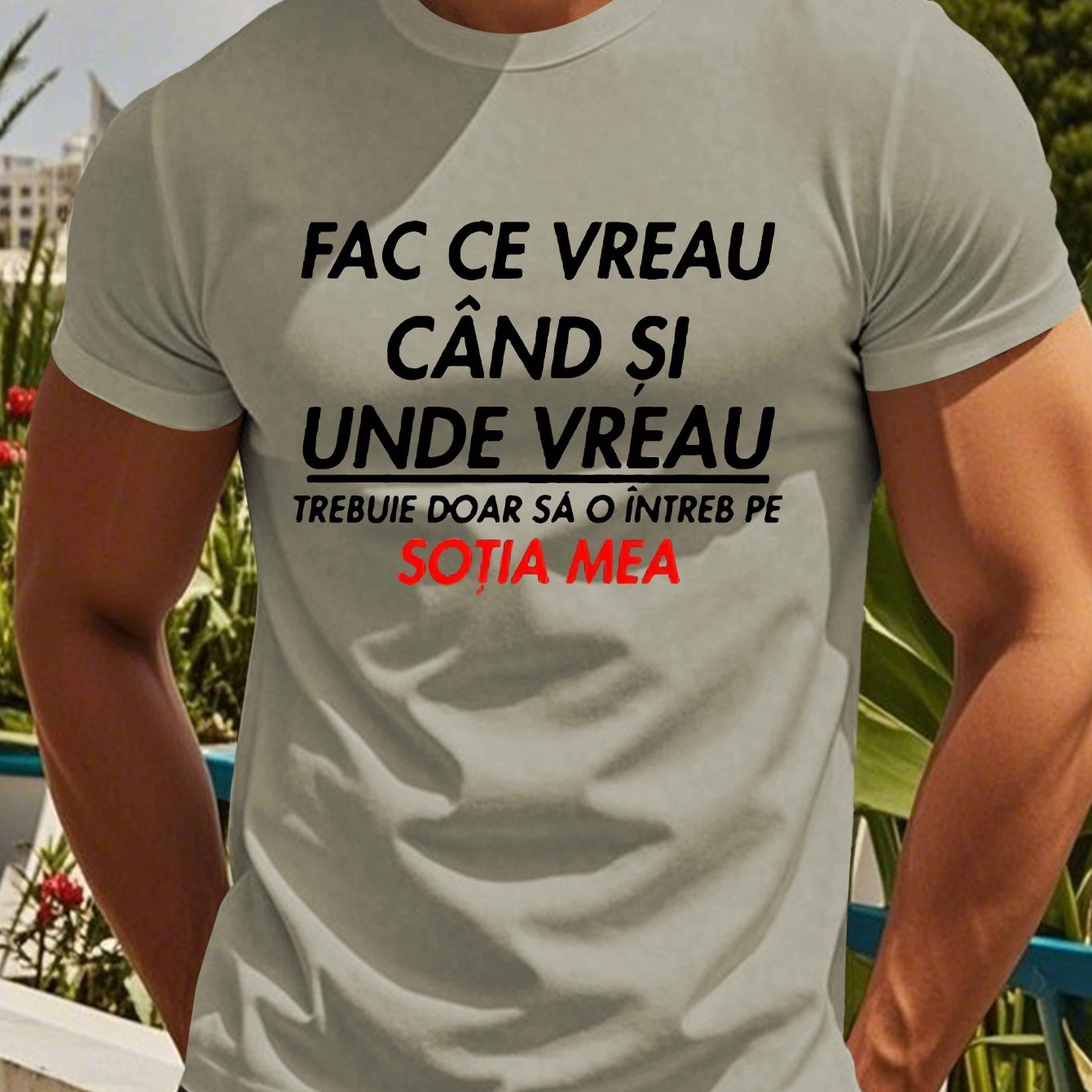 Men's Romanian Quote Short Sleeve T-Shirt - "Face Ce Vreau Cand Si Under Breath" Print, Lightweight Polyester, Casual Summer Top, Round Neck, Machine Washable, Machine Washable Tee | Bold Text Tee | Lightweight Material
