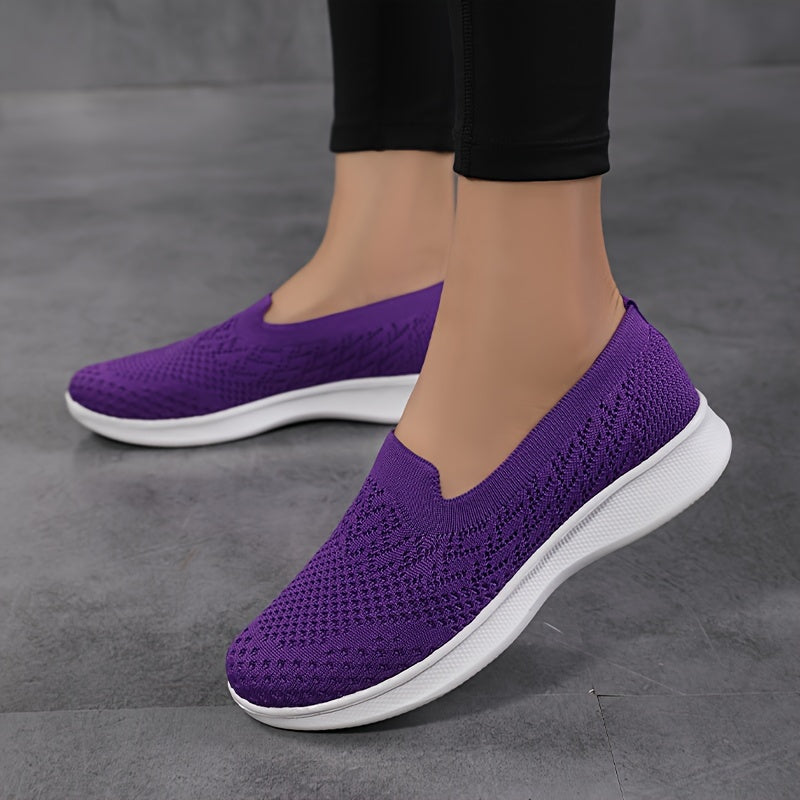 Women's Casual Slip-On Sneakers, Breathable Mesh Lightweight Flat Shoes For Work, Versatile Low-Top Sports Shoes Plus Size