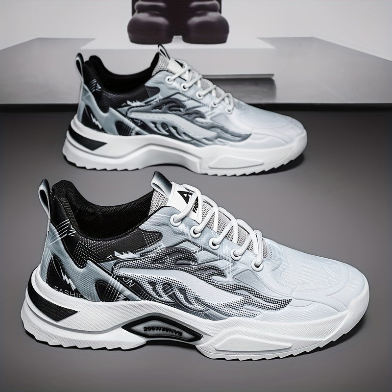 Men's Sneakers - Lightweight Cushioned Platform Sneakers with Lace-Up Closure, Non-Slip PVC Sole - Breathable Gym, Running, Casual Shoes in Grey/Black colorway - for Everyday & Light Hiking, Gym Shoes
