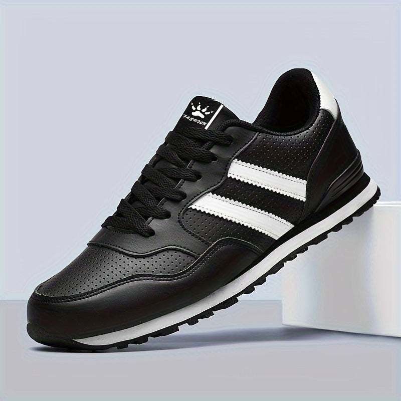 Men's Trendy Sneakers Solid Striped Running Shoes Low Top Lace Up Non Slip Comfy For Jogging Workout Outdoor Casual Activities All Seasons