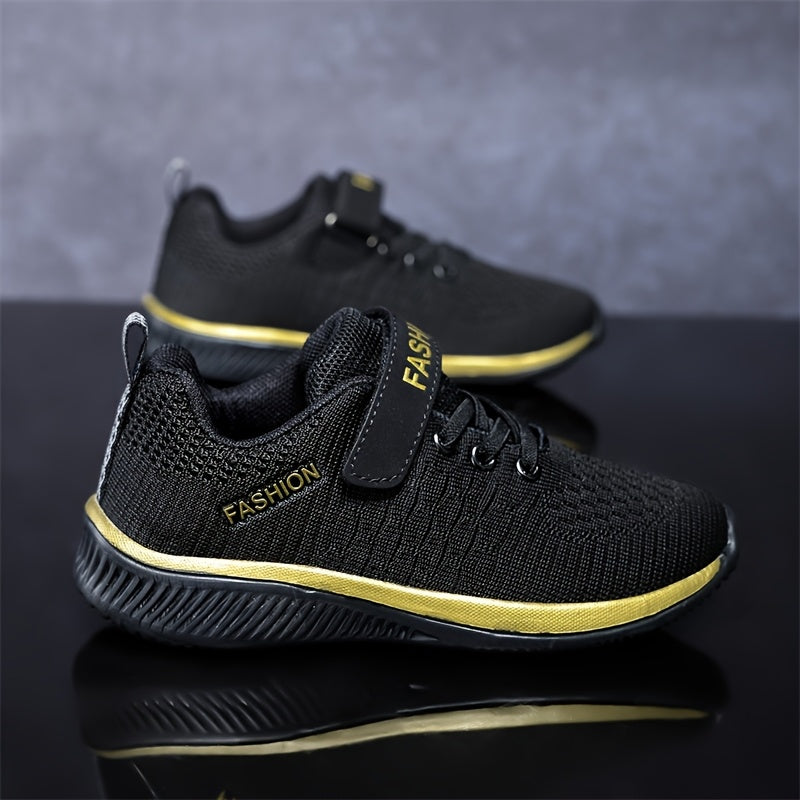Youngsters' Breathable Knit Sneakers with Closure - Lightweight EVA Sole, All-Season Casual & Outdoor Running Shoes for Boys & Girls, Black, Youngsters Sneakers, Youngsters'S Footwear, Sporty Youngsters'S Footwear, Durable Yo