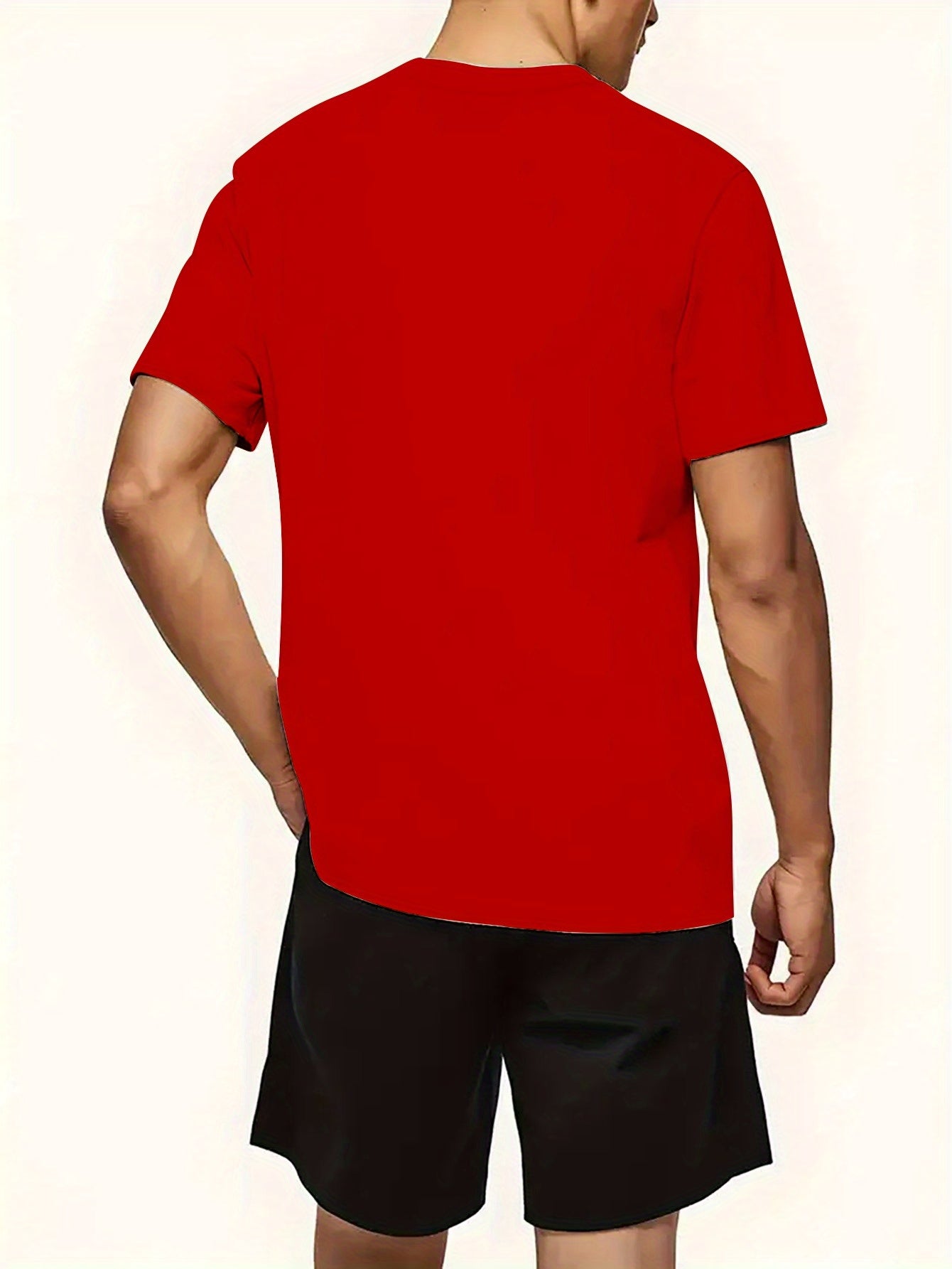 Men'S Summer Casual Sport Two-Piece Set - LADA Letter Pattern Print T-Shirt and Black Drawstring Shorts, Casual Sportswear, Regular Fit - Perfect for Summer Outdoor