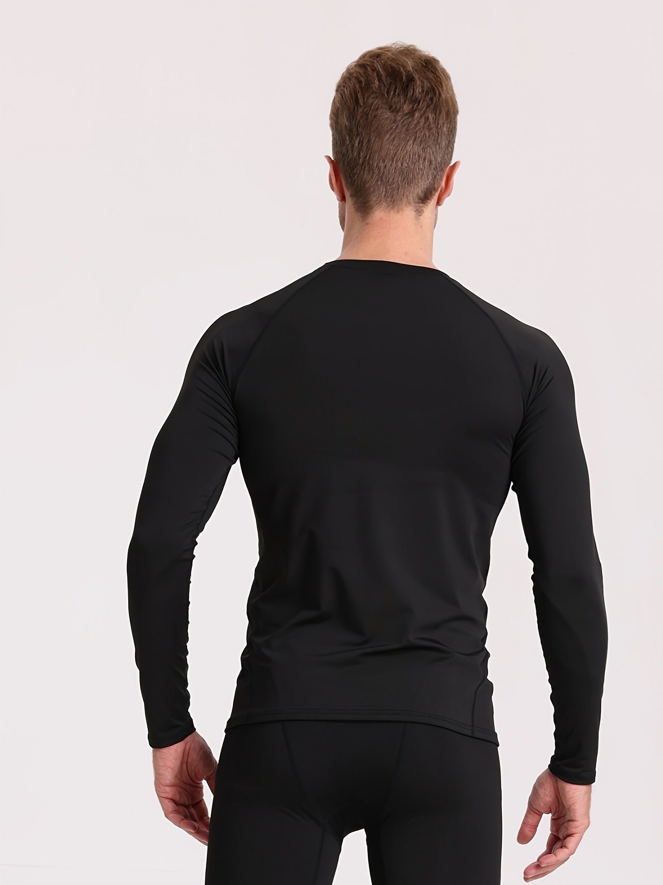 Elite Men's Long Sleeve Athletic Compression Shirt - Quick-Dry, Stretch Fabric, Round Neck, Solid White - Ideal for Gym, Running & Casual Home Wear - Machine Washable, Gym Clothes