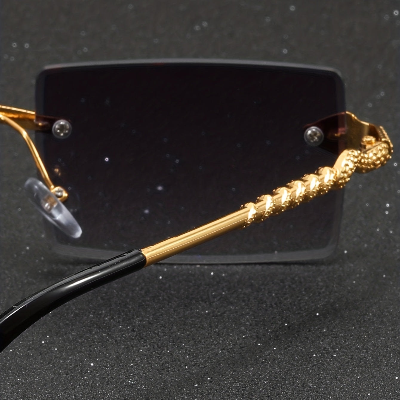 Vintage Style Square Rimless Glasses with Snake Design, Zinc Alloy Frame, Black Lenses, ENSARJOE