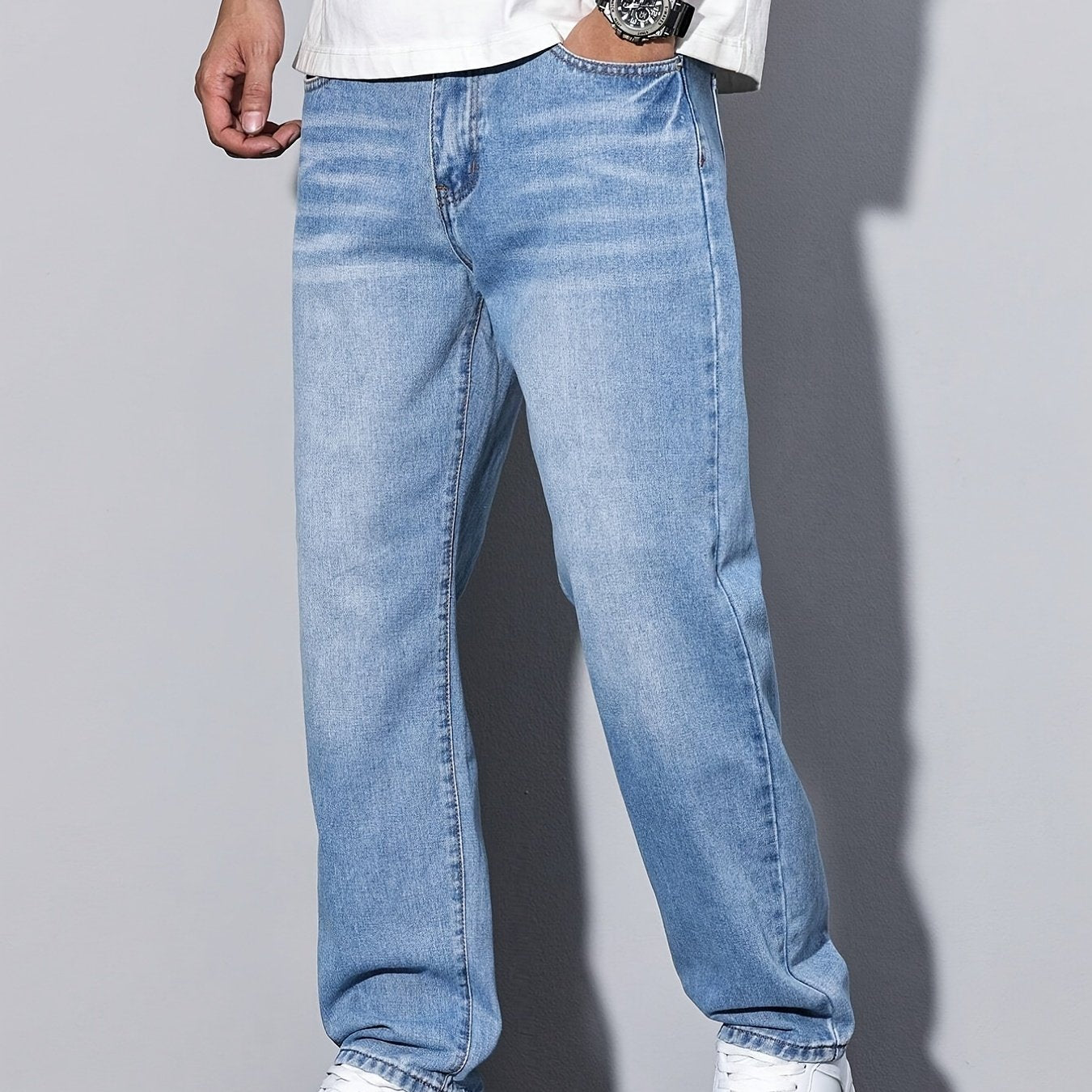 Men'S Casual Loose Fit Denim Jeans, 88.5% Cotton 8.5% Polyester 3% Rayon, All-Season Solid Color Washed Fabric, Regular Length, Non-Stretch Woven Denim Pants