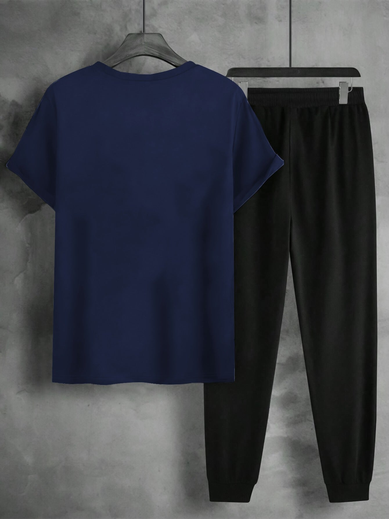 1set Men'S Casual Sportswear Set, Geometric Pattern Short Sleeve T-Shirt and Drawstring Joggers, Knitted Polyester and Elastane Blend, Round Neck, Regular Fit, Four Seasons Outfit