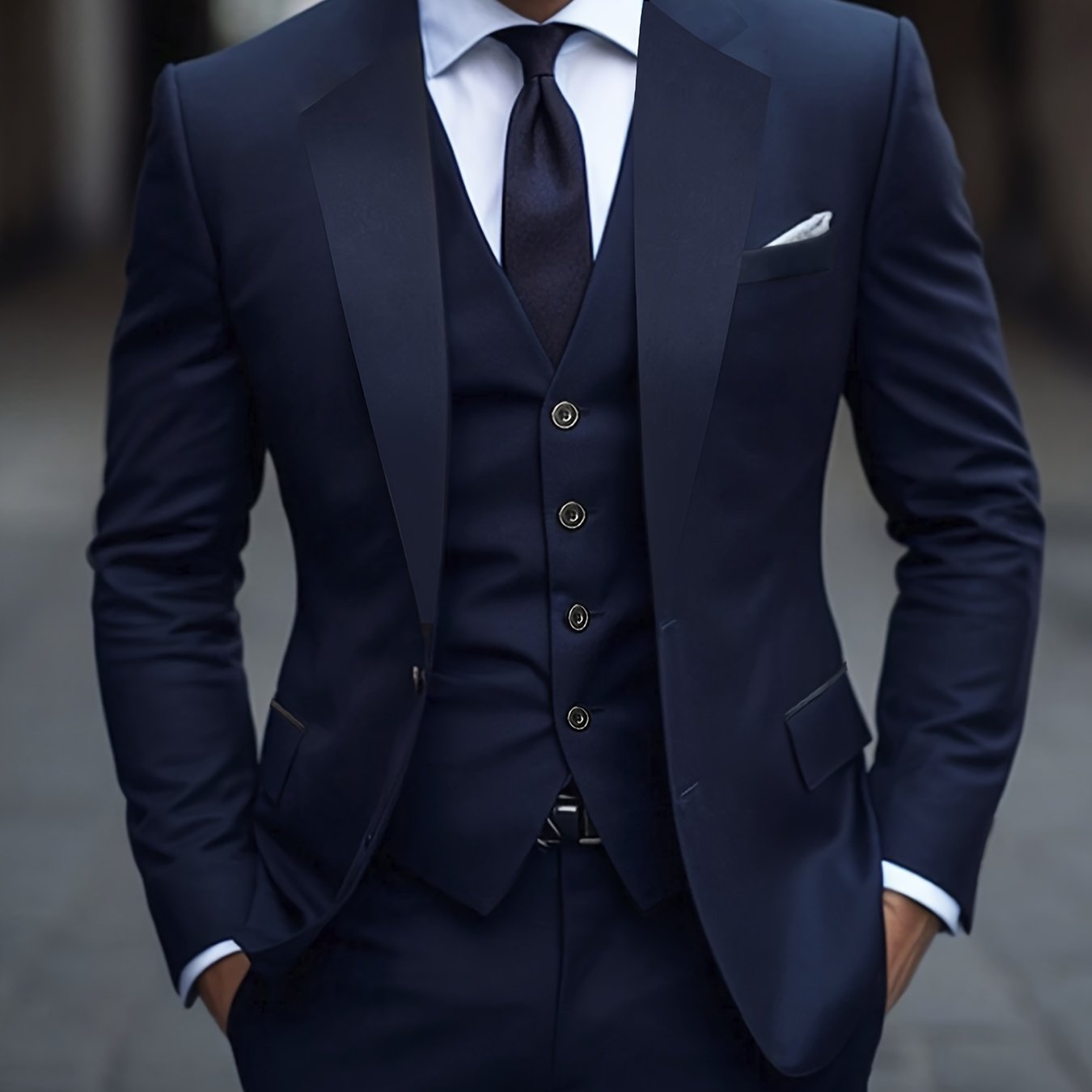 Men'S 3pcs Suit Set, Solid Color Polyester 78.90% Viscose 21.10% Non-Stretch Fabric, Regular Fit Long Sleeve Lapel Collar, Button Detail, Woven Wedding Party Business Casual Suit with Vest, Shirt, and Pants