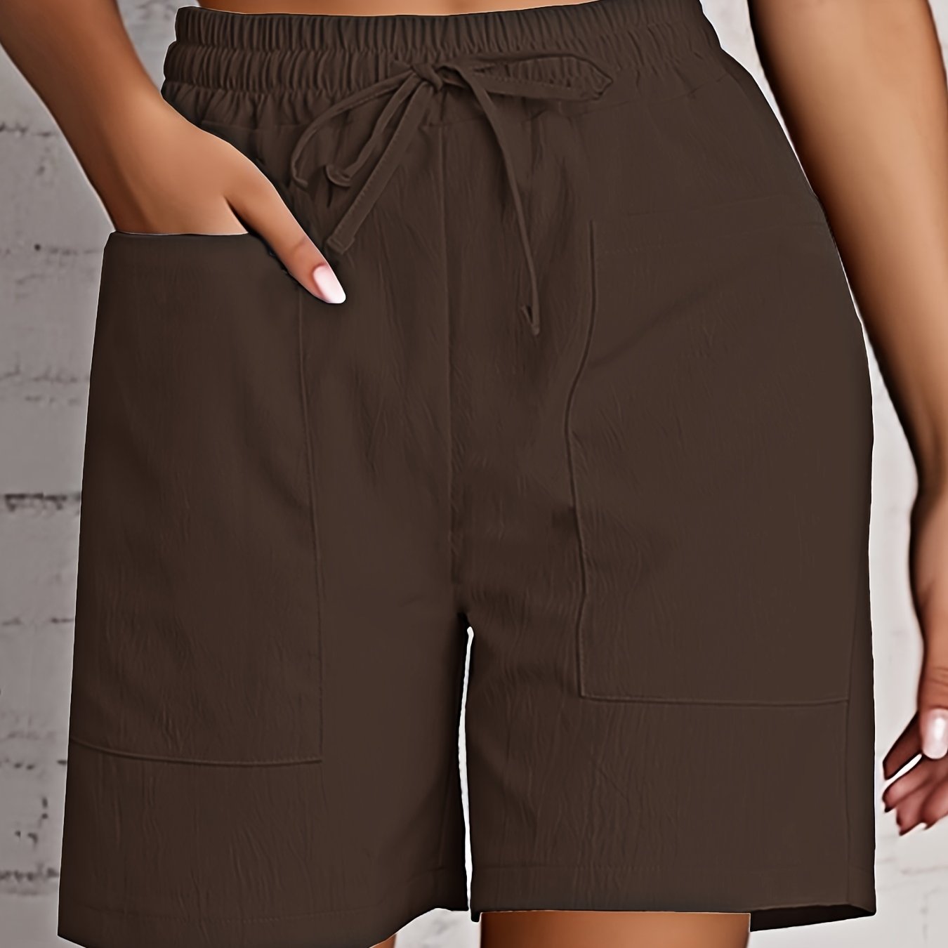Women's Beige Cargo Shorts - Casual & Stylish, Solid Color with Drawstring Waist and Pockets, Polyester Blend, Machine Washable, All-Season Comfort