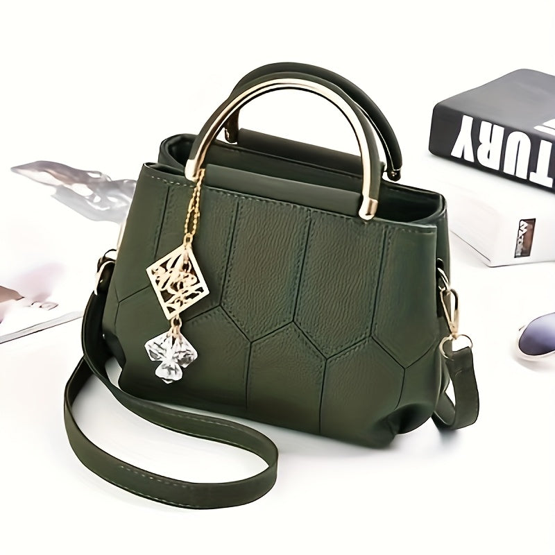 Women's Elegant Quilted Crossbody Shoulder Bag - Adjustable Strap & Golden-Tone Hardware, Dark Green & Golden-Tone Handbag with Zipper Closure, Versatile for Casual & Formal Occasions, Everyday Accessory, Chic Accessory, Refi