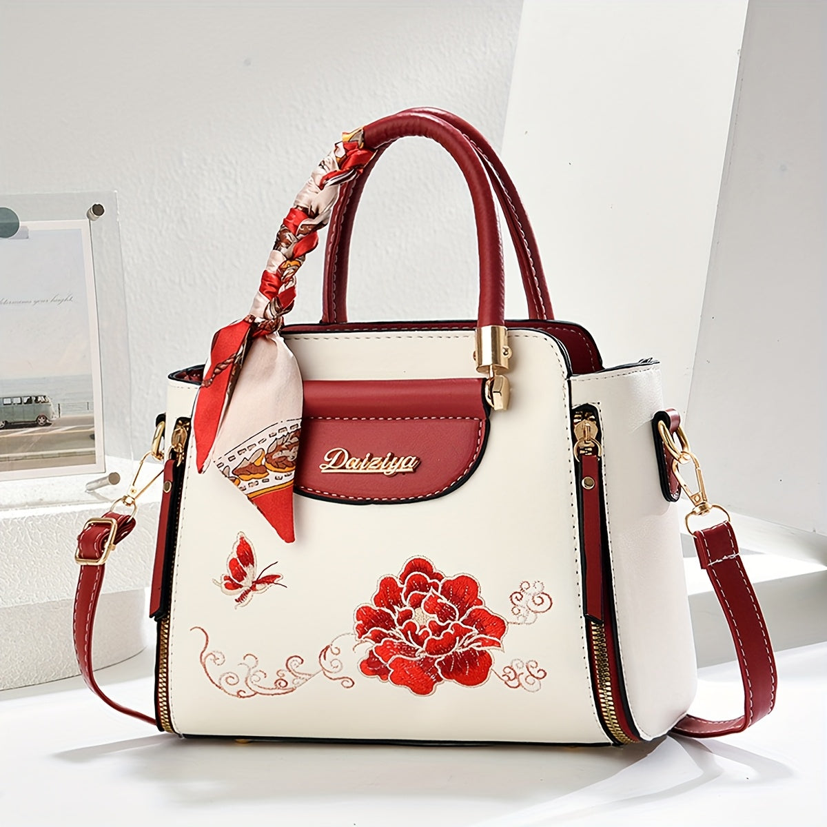 A Large Capacity Handbag for Women, Suitable for Business, Casual Outings, And Travel, Featuring a Randomly Colored Scarf, Perfect As a Mother'S Day Gift.