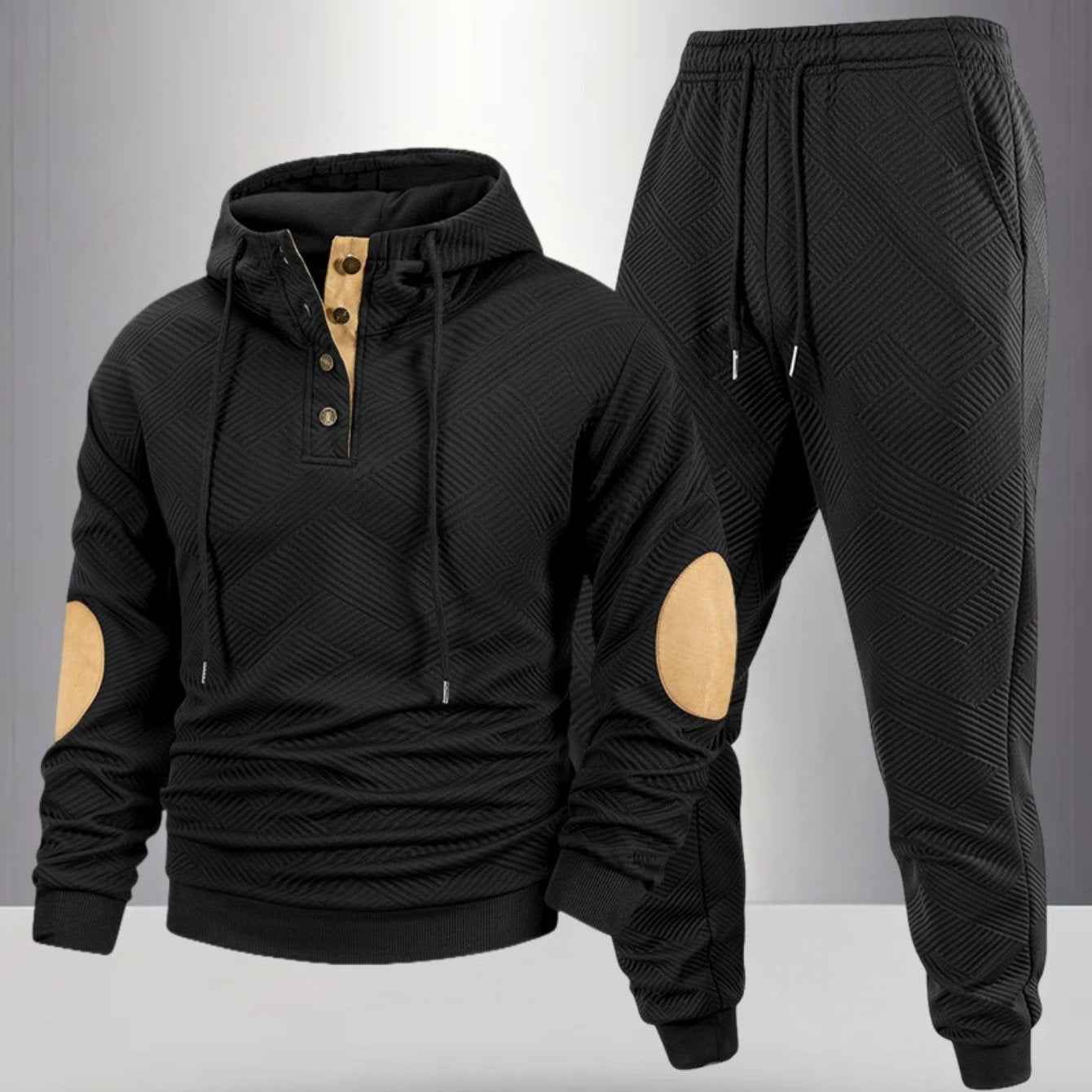 2pcs Autumn New Texture Men's Sportswear Set, Hoodie and Drawstring Pants with Pocket Contrast Design, Lightweight for Outdoor Sports and Casual Wear