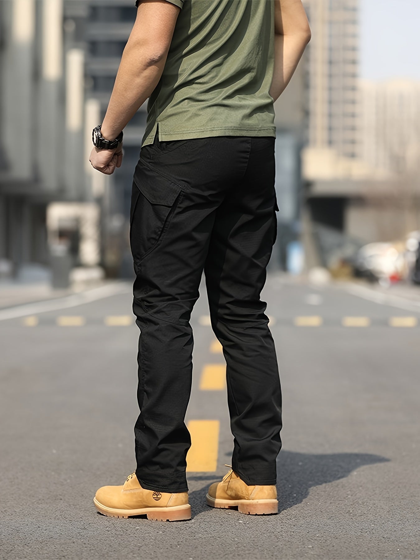 Men's Olive Green Tactical Cargo Pants - Durable Polyester, Multi-Pocket Design for Hiking & Outdoor Adventures, Machine Washable, Camping Gear