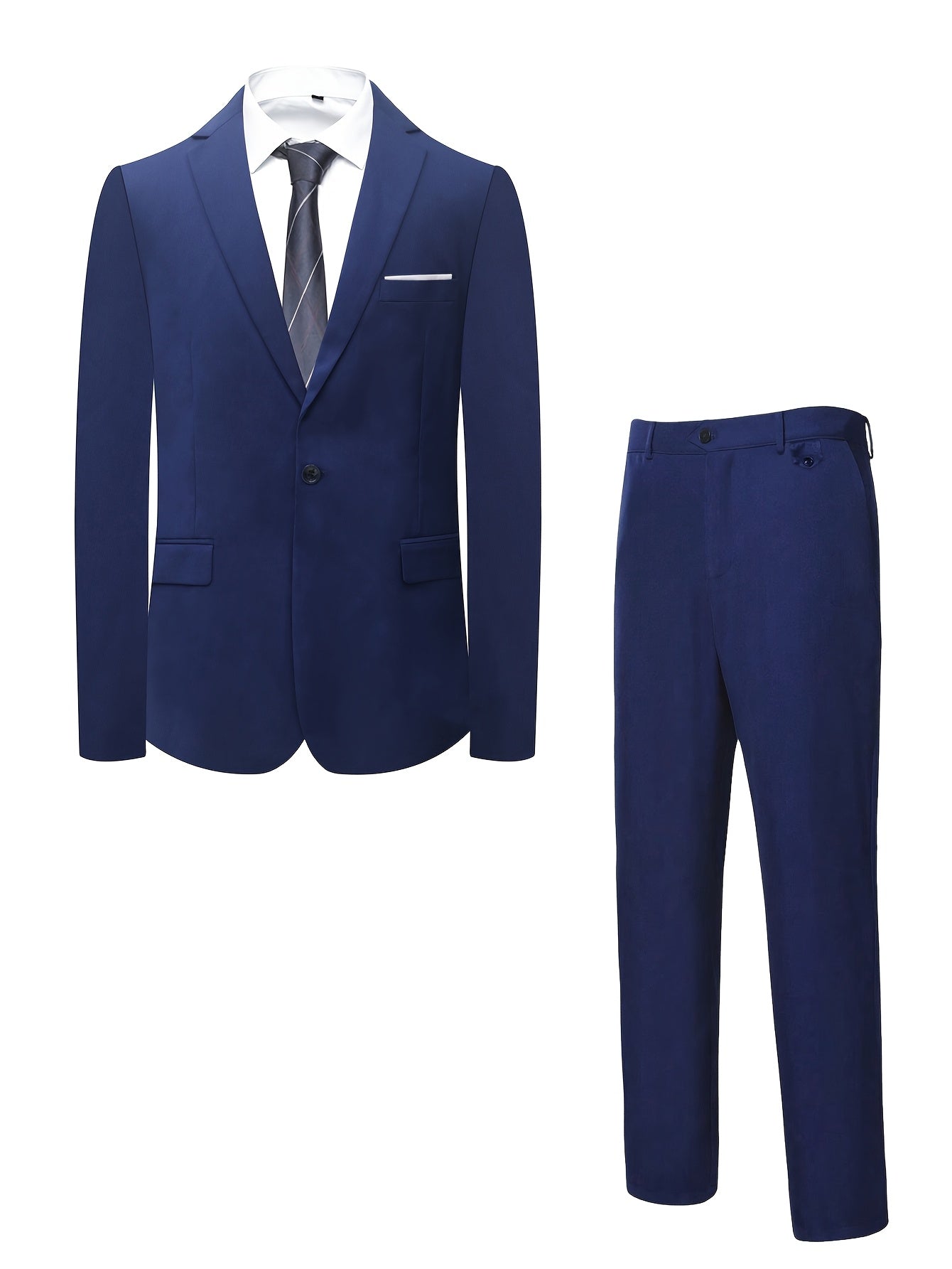 Men's Two-Piece Suit in Solid Color with Sealed Pockets, Regular Fit Suit Pants, Elegant and Classic, Suitable for Business and Wedding Parties
