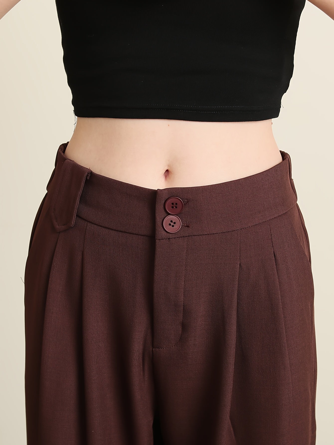 Solid Color Slim Straight Pants, Casual Women'S Long Trousers with Pockets And Buttons for Everyday Wear.