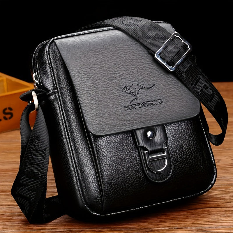 Men's Microfiber Leather Shoulder Bag Basic Style with Buckle for Daily Commute - Adjustable Strap No-Print Messenger Bag - Business Casual Crossbody Bag