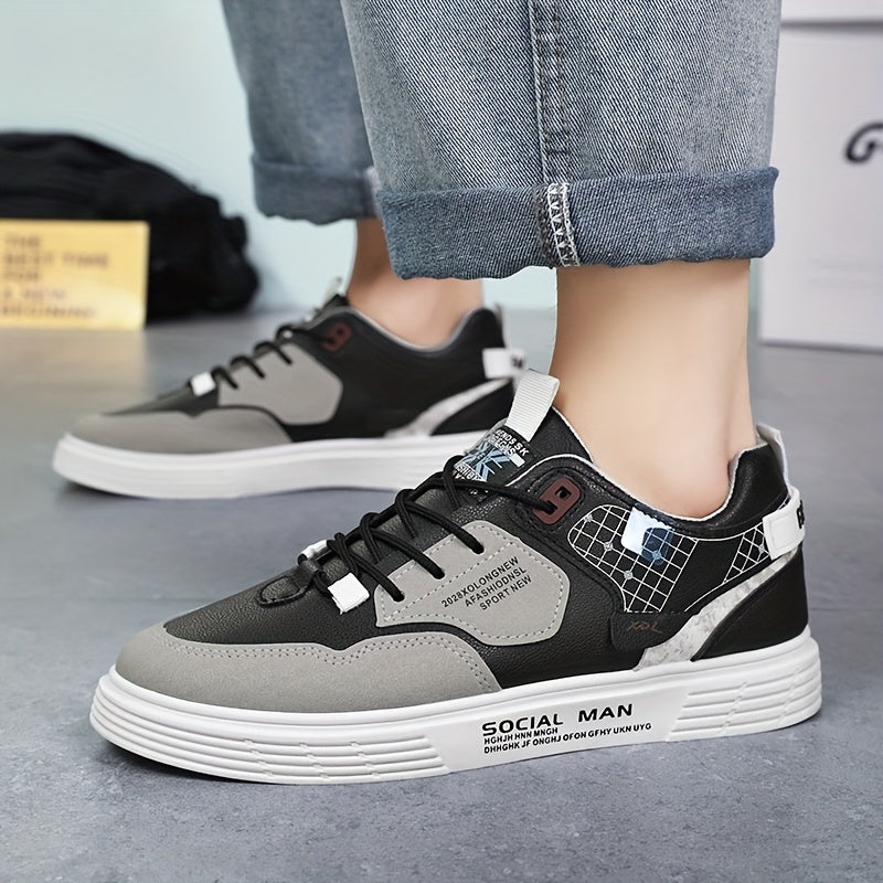 Men's Stylish Athletic Sneakers - Durable, Non-Slip, Thick Sole for Height Boost & Shock Absorption, Casual Campus Trend, Versatile Lace-Up Design