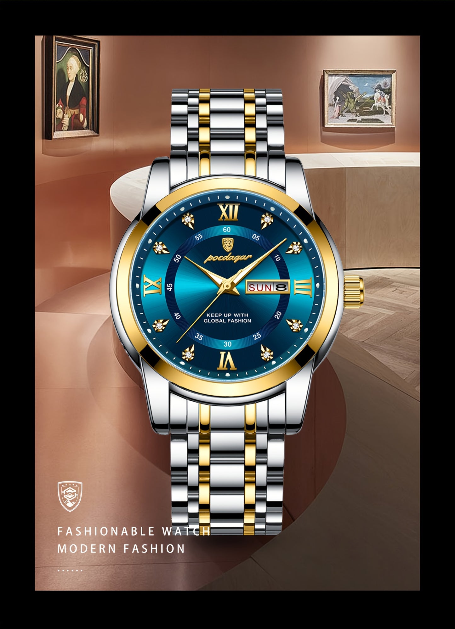 POEDAGAR Men's Luxury Business Quartz Watch - Luminous with Calendar Feature, Stainless Steel Band