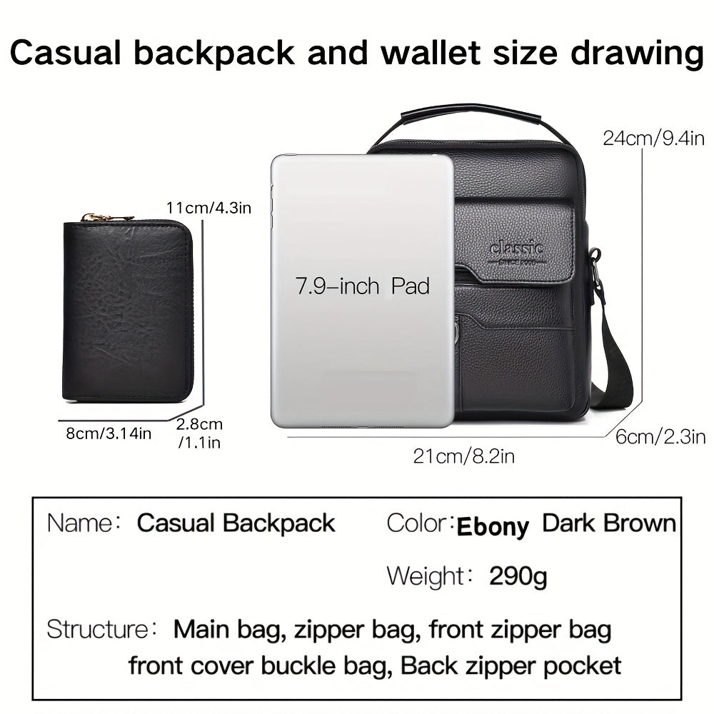 WEIXIER Men'S Set Shoulder Bag, Unisex Waist Postman Bag, Crossbody Chest Bag, Handbag, PU Fabric Multi-pocket, with Card Holder Wallet, Adjustable Detachable Shoulder Strap, Casual Commuting Bag Retro Business Texture Men'S